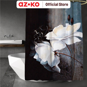 [EZO.0805624] AZKO Forhom 180x180 Cm Tirai Kamar Mandi Dengan C Hooks Flower
