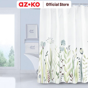 [EZO.0805629] AZKO Forhom 180x180 Cm Tirai Kamar Mandi Dengan Hooks Botanica