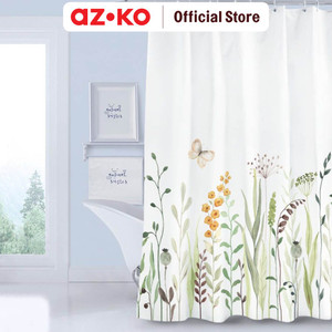 [EZO.0805630] AZKO Forhom 180x180 Cm Tirai Kamar Mandi Dengan Hooks Botanic