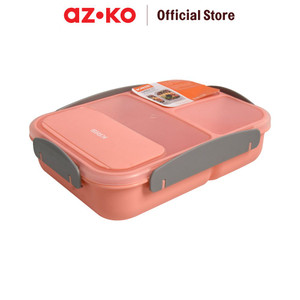 [EZO.0805666] AZKO Kris 1.7 ltr Kotak Makan 3 Sekat Dengan Sendok & Garpu - Pink Muda