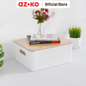 [EZO.0805682] AZKO Stora 16 Ltr Kotak Penyimpanan Dengan Tutup Bambu - Putih