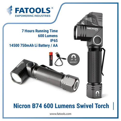 [EZM.0800230] Nicron B74 Swivel LED Torch Cree Waterproof 600lm Twist Magnet