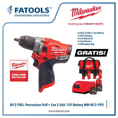 [EZM.0803002] MILWAUKEE PROMO M12 FPD Percussion Drill Cordless Free Bag Baterai