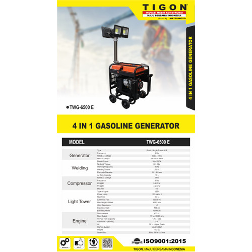 [EZM.0700534] Tigon Genset Las Welder Generator Mobile Light Tower 4in1 Bergaransi