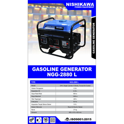 [EZM.0700612] NISHIKAWA GENSET GASOLINE GENERATOR TYPE NGG-2880 L BENSIN 1000 WATT