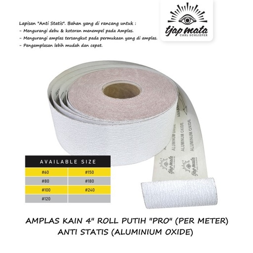 [EZM.0601381] TJAP MATA / CAP MATA Amplas Kain 4" Roll Putih "PRO" (PER METER), dengan Lapisan Anti Statis