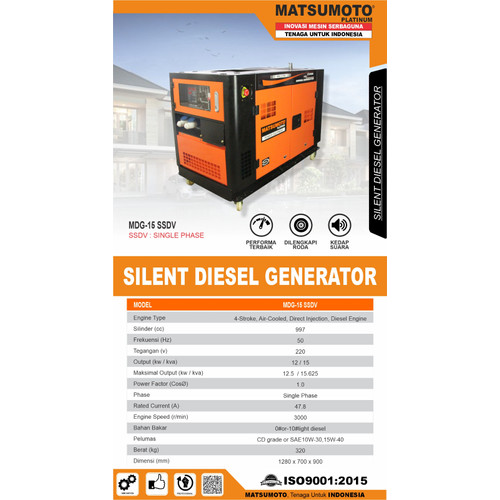 [EZM.0700118] Mesin Genset Multifungsi Diesel Silent MDG-15 SSD 3PHASE 12000 WATT