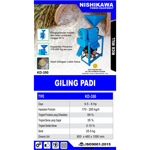 [EZM.0700005] Kolaborasi Nishikawa x Mahkota Mesin Giling padi Premium Kd-350 Bergaransi Original