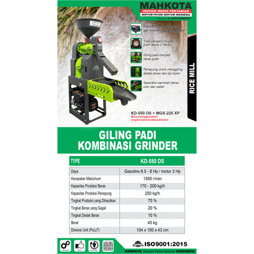[EZM.0700051] Mesin Giling Padi Kombinasi Grinder KD-550 DS Mahkota