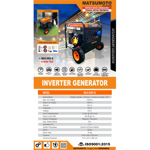 [EZM.0700068] Gasoline Genset Generator Inverter MGG 8900 iE Garansi Resmi