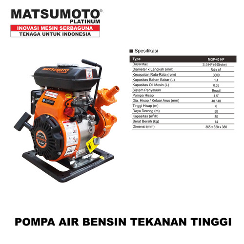 [EZM.0700094] Matsumoto Pompa Air / Pompa Irigasi Alkon MGP-40HP GARANSI RESMI