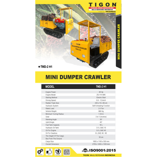[EZM.0700172] TIGON MESIN CRAWLER ALAT ANGKUT MINI DUMPER TMD-2 H1  2 TON
