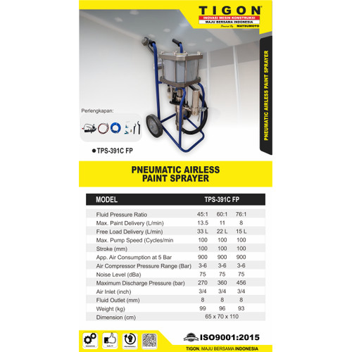 [EZM.0700206] Tigon Pneumatic Airless Paint Sprayer Gun Cet Listrik TPS 391 CFP