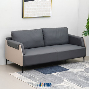 [EZO.0602485] Informa Foxx Sofa Leather 3 Seater - Abu-Abu Tempat Duduk Empuk Sofa Ruang Tamu Furniture Indoor Rumah Leather Couch