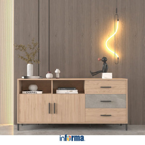 [EZO.0602533] Informa Kian Kabinet 2 Pintu Dan 3 Laci - Cokelat Oak Lemari Kabinet Serbaguna Cabinet Penyimpanan Indoor Furniture Rumah
