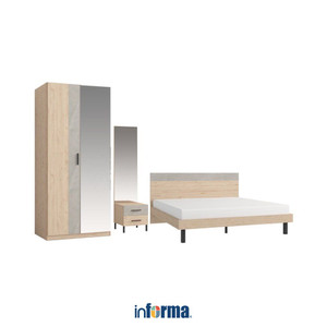 [EZO.0602428] Informa Kian Set Kamar Tidur Queen Dengan Nakas - Cokelat Oak Set Bedroom Furniture Kamar Tidur Set Tempat Tidur Lemari Pakaian Meja Belajar