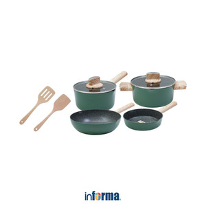 [EZO.0601937] Informa Cooking Color Set 6 Pcs Kayden Perlengkapan Masak - Hijau Cookware Set Wajan Casserole Wok Saucepan Panci Peralatan Masak Kitchen Tools