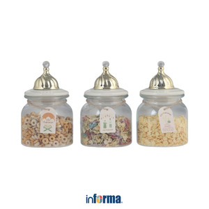 [EZO.0601936] Informa 650 ml Set 3 Pcs Gold Mosque Dome Stoples Kaca Jar Tempat Simpan Snack Dan Permen Setoples Toples Serbaguna Perlengkapan Dapur Wadah Makanan