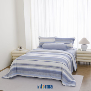 [EZO.0602016] Informa 18X200 cm Set 6 Pcs Seprai King Katun Yarn Dyed Anzu - Biru Sprei Seprai Aesthetic Seprei Sheet Set Bed Sheet Aksesoris Tempat Tidur Set Sarung Bantal Sarung Guling