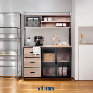[EZO.0602086] Informa Horvat Kabinet Dapur Tinggi - Hitam/Cokelat Kayu Kitchen Cabinet Lemari Kabinet Serbaguna Furniture Indoor Dapur Furnitur Rumah