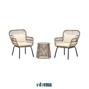 [EZO.0602463] Informa Moggia Set Kursi & Meja Teras - Cokelat Natural Balcony Table Chair Furniture Outdoor Serbaguna Furnitur Rumah Tempat Duduk Kursi Halaman
