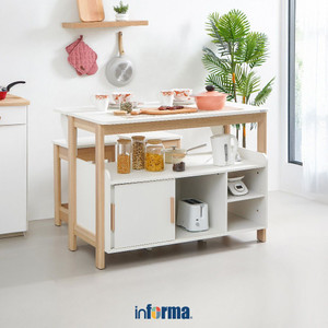 [EZO.0601948] Informa Peter Set Meja Dapur Dengan 2 Bangku - Putih Kitchen Working Table Meja Masak Serbaguna Cooking Desk Furniture Dapur