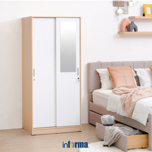 [EZO.0602509] Informa Rana Lemari Pakaian 2 Pintu - Putih/Cokelat Maple Wardrobe Storage Kabinet Tempat Simpan Baju Lemari Pintu Geser Aesthetic