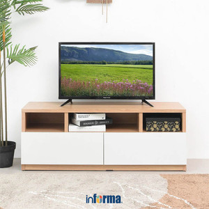 [EZO.0601954] Informa Ricola Rak Tv Dengan Pintu Flip - Putih/cokelat Oak Euro Tv Stand Furnitur Indoor Rumah Meja Rak Tivi Tempat Pajangan Televisi