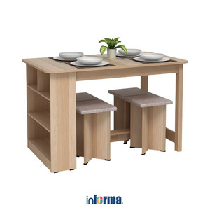 [EZO.0602483] Informa Meja Dapur Multifungsi Dengan Stool - Cokelat Oak Kitchen Working Table Meja Masak Serbaguna Cooking Desk Furniture Dapur