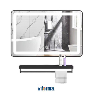 [EZO.0602519] Informa Dakota Set Rak Dinding Kamar Mandi & Cermin Led - Hitam Wall Shelf Organizer Tempat Sampo Sabun Rak Tembok Serbaguna Aksesoris Kamar Mandi Furniture Indoor Rumah