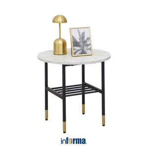 [EZO.0602407] Informa Jevon Meja Sisi Round - Putih End Table Meja Kecil Aesthetic Meja Samping Serbaguna Small Table