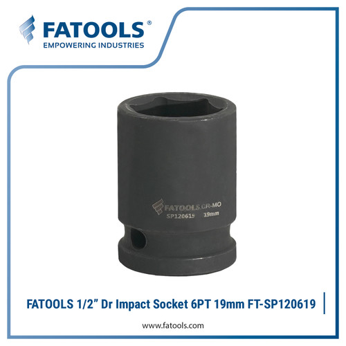 [EZM.0800001] FATOOLS SP120619 1/2" Dr Impact Socket 6PT 19mm Kunci Sock Impek Angin Pneumatic CrMo Molybdenum Hitam DIN