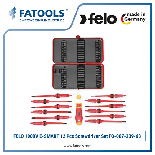 [EZM.0800577] FELO FO-007-239-63 1000V E-SMART Screwdriver Set 12 Pcs Obeng Plus Min Pozidriv VDE Listrik Interchangeable Ganti Kepala Fatools