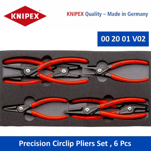 [002001V02] Tang Snap Ring Set 00 20 01 V02 Knipex Precision Circlip Pliers Set In A Foam Tray 6 Parts