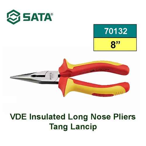 [70132] Tang Lancip Listrik 8 inch 70132 VDE Insulated Long Nose Pliers 8" Sata Tools