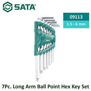 [9113] Kunci L Hex 1.5 - 6.0 mm 09113 7 Pc. Long Arm Ball Point Hex Key Set Sata Tools