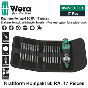 [05051040001] Obeng Bits Set Wera 05051040001 Screwdriver Kraftform Kompakt 60 RA - 17 Pcs