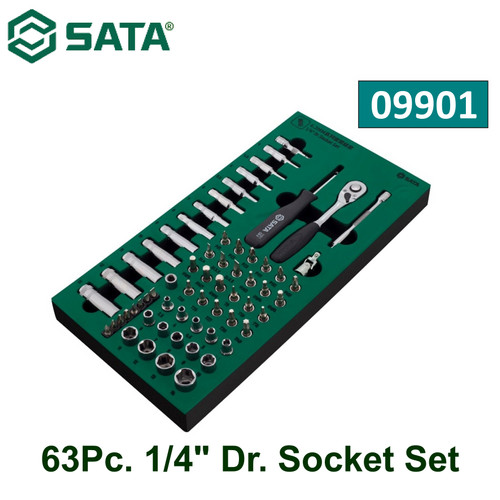 [9901] Kunci Shock 09901 Tray Set 63Pc 1/4" Dr Socket Set (Metric) Sata Tools
