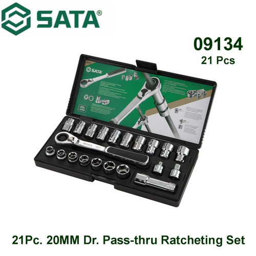 [9134] Kunci Socket Sock Set 09134 21Pc. 20MM Dr. Pass-thru Ratcheting Set Sata Tools