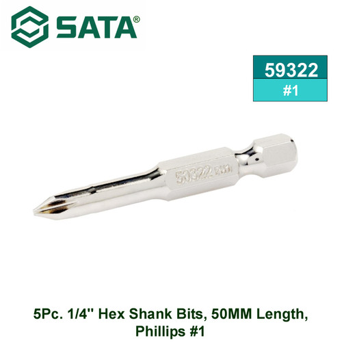 [59322] Mata Obeng Plus 5 Pc PH 1 x 50 mm 59322 1/4" Hex Shank Bits Sata Tools