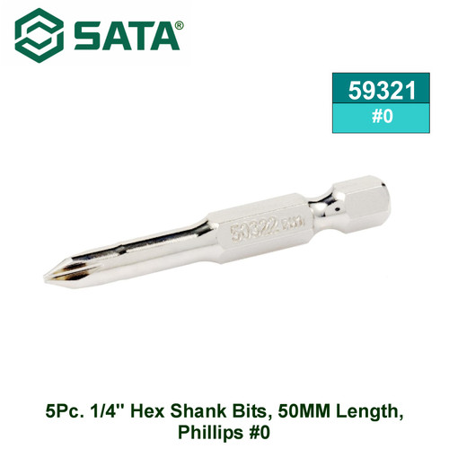 [59321] Mata Obeng Plus 5 Pc PH 0 x 50 mm 59321 1/4" Hex Shank Bits Sata Tools