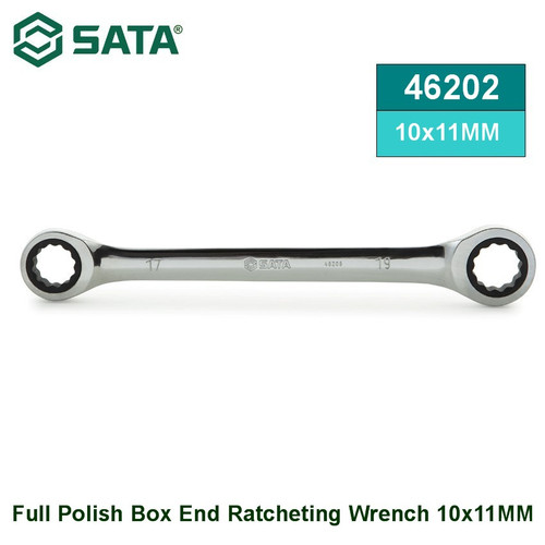 [46202] Kunci Double Ring 10x11MM 46202 Full Polish Box End Ratcheting Wrench Sata Tools