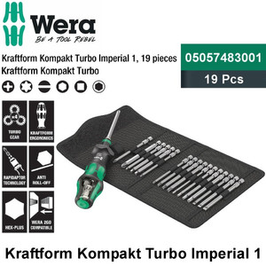 [05057483001] Obeng Bits Set Inch Wera 05057483001 Kraftform Kompakt Turbo Imperial 1, 19 pieces