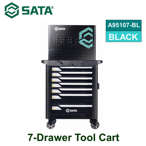 [A95107-BL] Trolley 7 Laci (Hitam) + Plat u/Tools SATA A95107-BL 7-Drawer Tool Cart Black