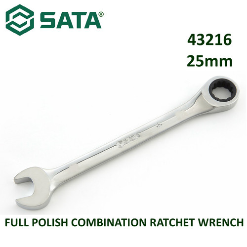 [43216] Kunci Ring Pas 25 mm 43216 Full Polish Combination Ratchet Wrench Sata Tools