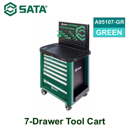 [A95107-GR] Trolley 7 Laci (Hijau) + Plat u/Tools SATA A95107-GR 7-Drawer Tool Cart Green