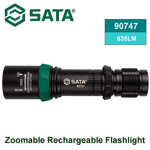 [90747] Lampu Senter LED Isi Ulang 90747 Zoomable Rechargeable Flashlight 635LM Sata Tools