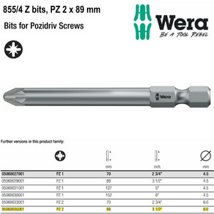 [05060035001] Mata Obeng Bitorsion PZ 2 x 89 mm Wera 05060035001 Bit Pozidriv Screws