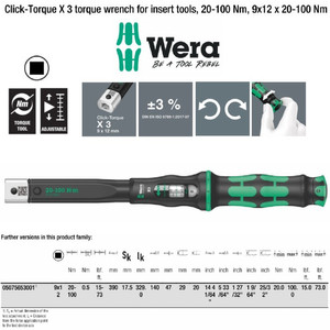 [05075653001] Click Torque X3 20-100 Nm Wrench 9x12 mm Insert Tools Wera 05075653001