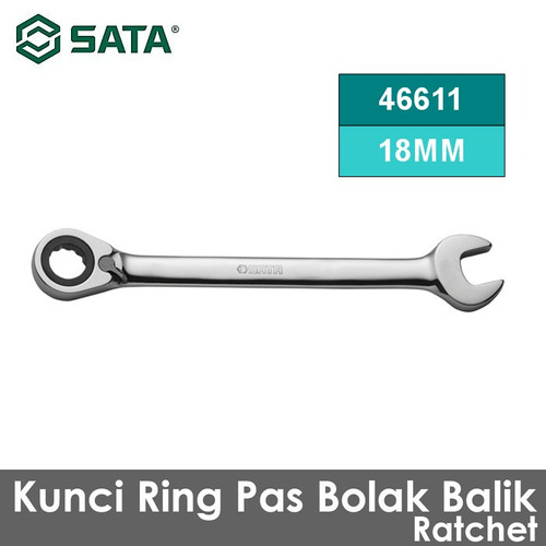 [46611] Kunci Ring Pas Bolak Balik 18 mm 46611 Reversible Ratchet Wrench Sata Tools